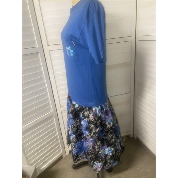 Vtg 80s Classic II Drop Waist Dress Short Sleeve Floral Cotton Union Made USA L - Picture 7 of 11